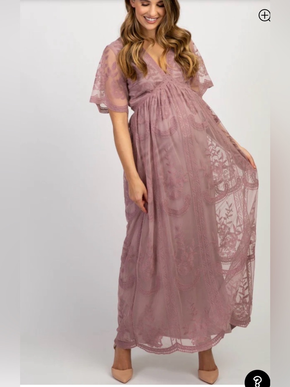 Pinkblush Maternity Mauve Lace Mesh Overlay Maxi Dress Size Medium